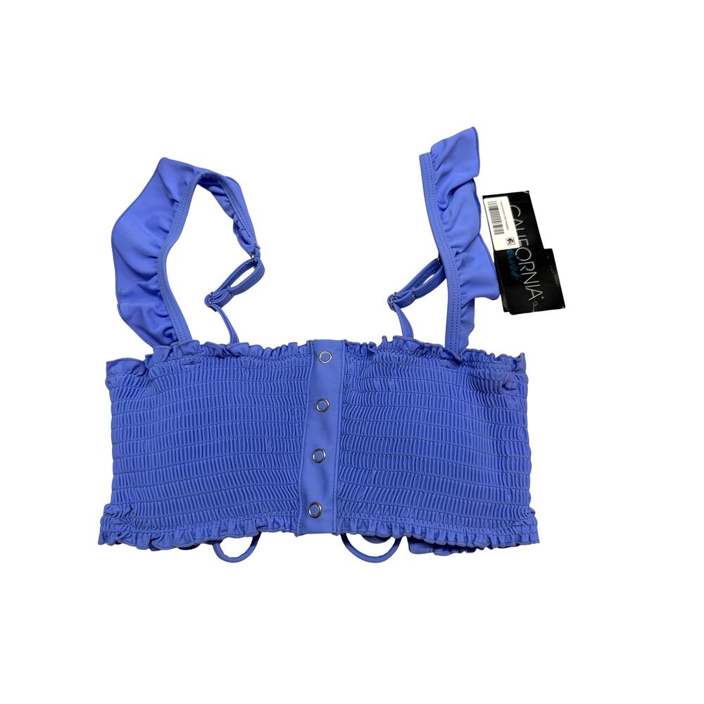 California Waves Solid Smocked Ruffle Bikini Top Size Small - Picture 3 of 4